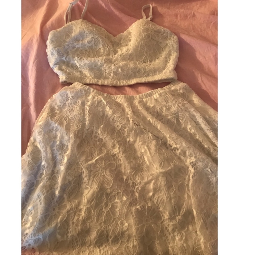 Two-Piece Lace Crop Top with Skirt
